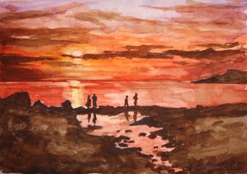 Midnattsol nordpå -2014, akvarell, 17x24cm